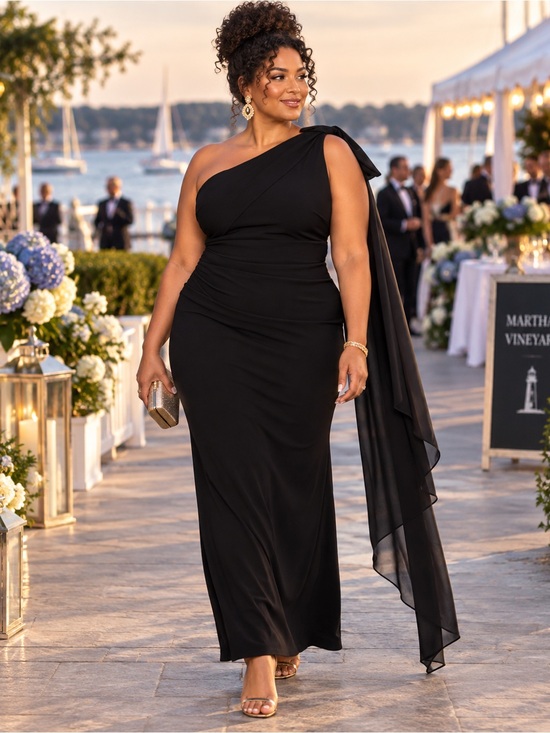 Xscape Dresses & Skirts - NWT XSCAPE Black One-Shoulder Scuba Crepe Gala Gown Size 18W | Elegant Formal